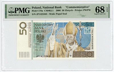 Польша 50 злотых 2006 г. Юбилейная Папа Римский Иоанн Павел II PMG 68 EPQ Superb Gem UNC. Польша 