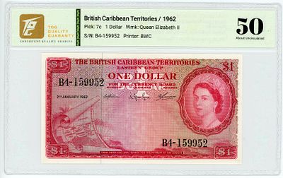 Британские Карибские Территории Карибы 1 доллар 1962 г. P-7c TQG 50 About UNC
