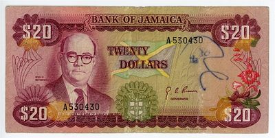 Ямайка 20 долларов 1976 г. P-63 F-VF