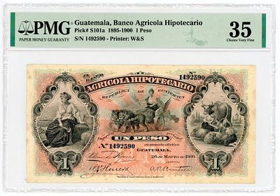 Гватемала 1 песо 1895-1900 гг. P-S101a PMG 35 VF