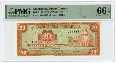 Никарагуа 20 кордоба 1978 г. P-129 PMG 66 EPQ Gem UNC