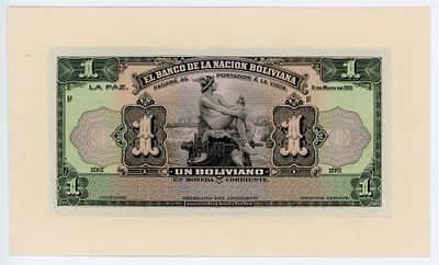 Боливия 1 боливиано 1911 Front Proof P-103p UNC