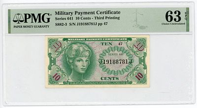США Военный Платежный Сертификат 10 центов 1964 г. Серия 641 PMG 63 EPQ Choice UNC
