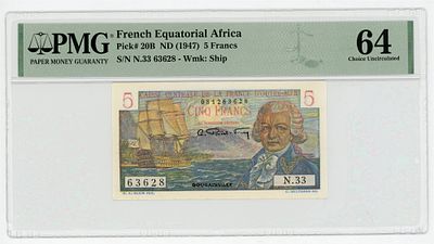 Французская Экваториальная Африка 5 франков 1947 г. P-20B PMG 64 UNC