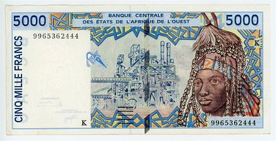 Западные Африканские Штаты "K" Сенегал 5000 франков 1999 г. P-713Ki AUNC