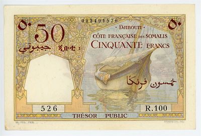Французский Сомалиленд Джибути 50 франков 1952 г. P-25 AUNC