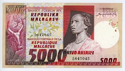 Мадагаскар 5000 франков 1974 г. P-66a AUNC