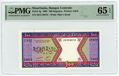 Мавритания 100 угий 1995 г. P-4g PMG 65 EPQ UNC