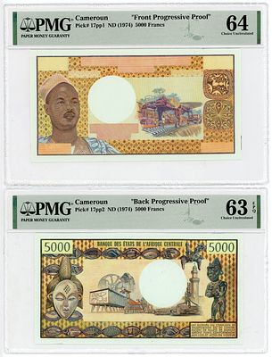 Камерун 5000 франков 1974 г. PROOF АВЕРС и РЕВЕРС отдельно PMG 64 63 EPQ UNC