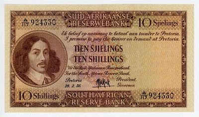 ЮАР 10 шиллингов 1956 г. P-91d UNC-