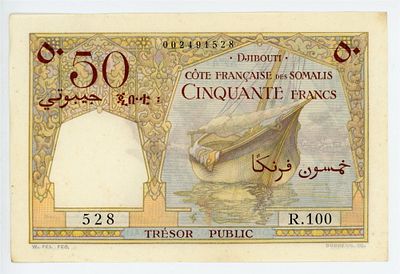 Французский Сомалиленд Джибути 50 франков 1952 г. R.100 528 P-25 UNC