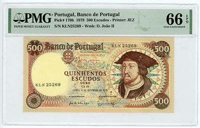 Португалия 500 эскудо 1979 г. KLN25269 P-170b PMG 66 EPQ UNC