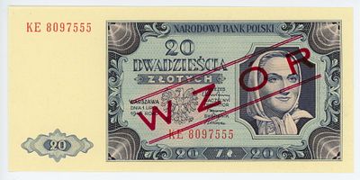 Польша 20 злотых 1948 г. ОБРАЗЕЦ SPECIMEN WZOR P-137s UNC