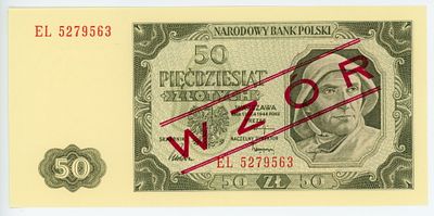 Польша 50 злотых 1948 г. ОБРАЗЕЦ SPECIMEN WZOR P-138s UNC