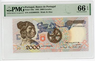 Португалия 2000 эскудо 1992 г. P-186c PMG 66 EPQ Gem UNC