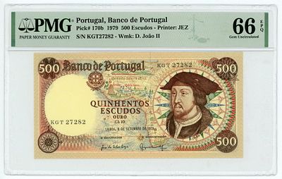 Португалия 500 эскудо 1979 г. KGT27282 P-170b PMG 66 EPQ UNC