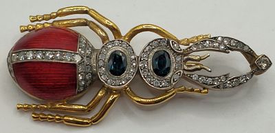 Брошь. Золото .560 2 сапфира Бриллианты Эмаль Российская Империя