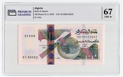 Алжир 500 динаров 2018г в слабе PG UNC67*