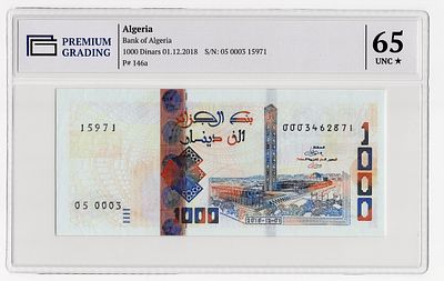 Алжир 1000 динаров 2018г в слабе PG UNC65*