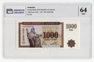 Армения 1000 драм 1994г в слабе PG UNC64. Pick № 39а.