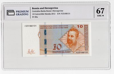 Босния и Герцеговина 10 марок 2012г Мак Диздар в слабе PG UNC67*. Pick № 80a.