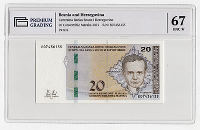 Босния и Герцеговина 20 марок 2012г Антун Бранко Шимич в слабе PG UNC67*. Pick № 82a.
