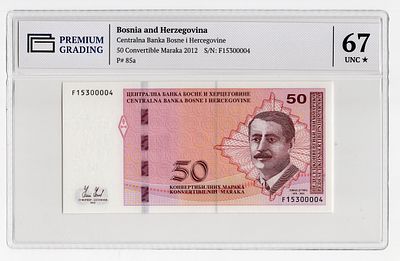 Босния и Герцеговина 50 марок 2012г Йован Дучич в слабе PG UNC67*. Pick № 85a.