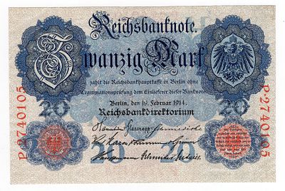 Германия 20 марок 1914г AUNC. Pick № 48b. Рейхсбанк