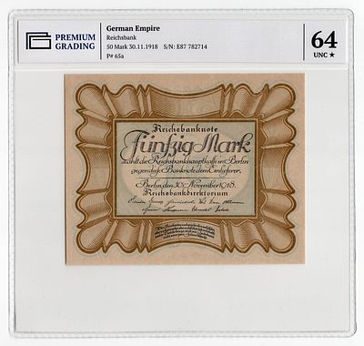 Германия 50 марок 1918г в слабе PG UNC64*. Pick № 65a. Рейхсбанк
