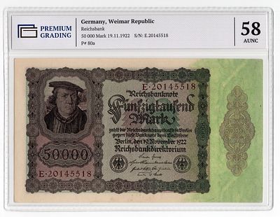 Германия 50000 марок 1922г Третий выпуск в слабе PG AUNC58. Pick № 80a. Рейхсбанк