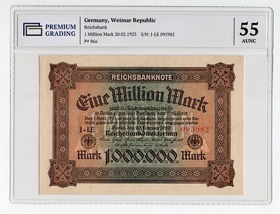 Германия 1000000 марок 1923г Второй выпуск в слабе PG AUNC55. Pick № 86a. Рейхсбанк
