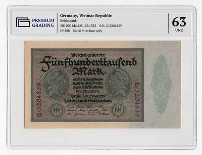 Германия 500000 марок 1923г Третий выпуск в слабе PG UNC63. Pick № 88b.Рейхсбанк