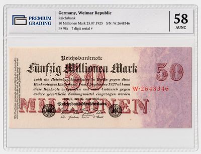 Германия 50000000 марок 1923г Четвертый выпуск в слабе PG AUNC58. Pick № 98a. Рейхсбанк
