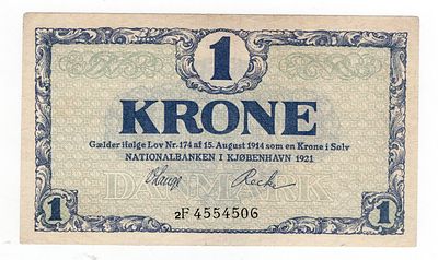 Дания 1 крона 1921г. Pick № 12g.