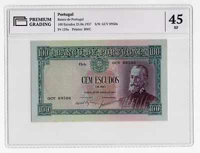 Португалия 100 эскудо 1957г в слабе PG XF45. Pick № 159a. signatures: Rafael da Silva Neves 