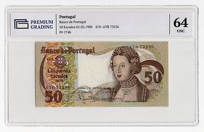 Португалия 50 эскудо 1980г в слабе PG UNC64. Pick № 174b.