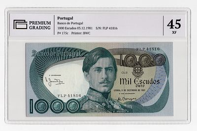 Португалия 1000 эскудо 1981г в слабе PG XF45. Pick № 175c.
