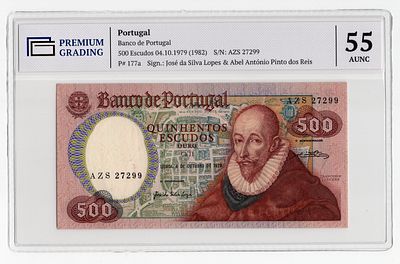 Португалия 500 эскудо 1979г в слабе PG AUNC55. Pick № 177a.