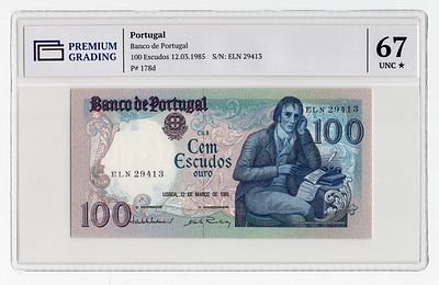Португалия 100 эскудо 1985г в слабе PG UNC67*. Pick № 178d.