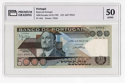 Португалия 5000 эскудо 1983г в слабе PG AUNC50. Pick № 182c.