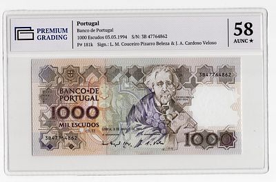 Португалия 1000 эскудо 1994г в слабе PG AUNC58*. Pick № 181k.