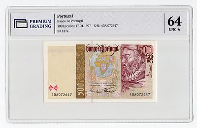 Португалия 500 эскудо 1997г в слабе PG UNC64*. Pick № 187a. signatures: Ant&oacute;nio Jos&eacute; Fernandes 