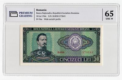 Румыния 50 лей 1966г в слабе PG UNC65*. Pick № 96a.