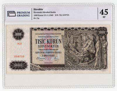 Словакия 1000 крон 1940г в слабе PG XF45. Pick № 13a.