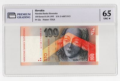 Словакия 100 крон 1993г в слабе PG UNC65*. Pick № 22a.