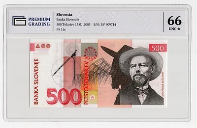 Словения 500 толаров 2005г в слабе PG UNC66*. Pick № 16с.