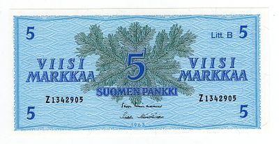 Финляндия 5 марок 1963г Лит. Б UNC. Pick № 99a.