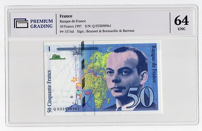Франция 50 франков 1997г в слабе PG UNC64. Pick № 157Ad.
