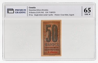 Хорватия 50 баница 1942г в слабе PG UNC65*. Pick № 6a.