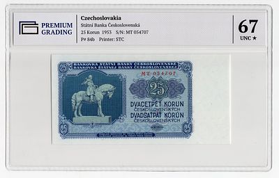 Чехословакия 25 крон 1953г в слабе PG UNC67*. Pick № 84b.